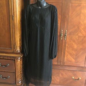 ZARA Small Black Pleated Crinkle Net Maxi Dress